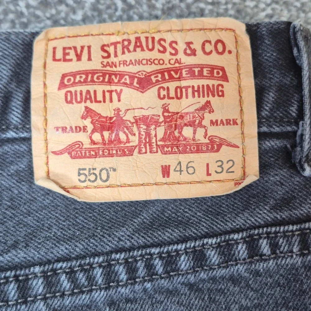 Y2K Levi's 550 Jeans Mens 46x32 Black Relaxed Fit Tapered Leg Denim‎